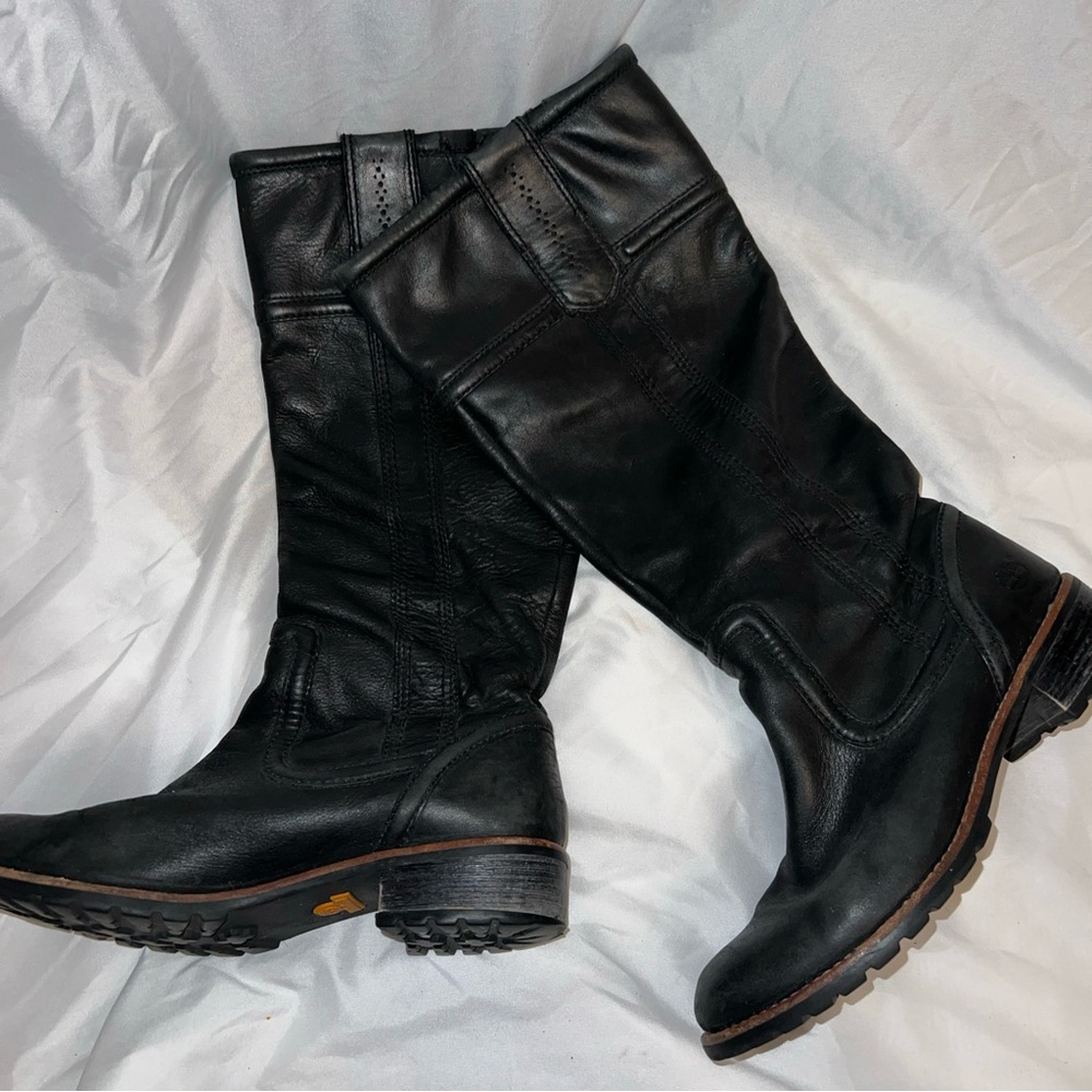 Timberland Black Leather Mid-Calf Heeled Boots